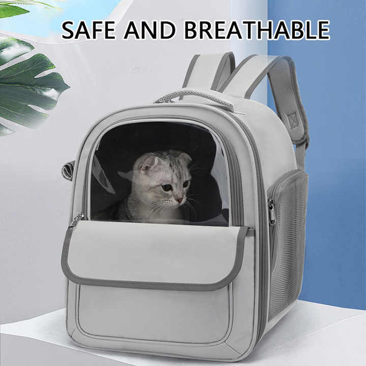 Beige And Green Spacious Pet Carrier Backpack with Clear Window - Comfortable Travel Bag for Cats & Small Dogs
