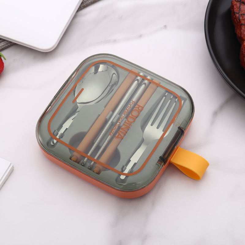 2 Sets Orange And Grey Portable Stainless Steel Cutlery Set -  Reusable Utensils (2 Fork, 2 Spoon, 2 pairs of Chopsticks) with Compact Travel Case
