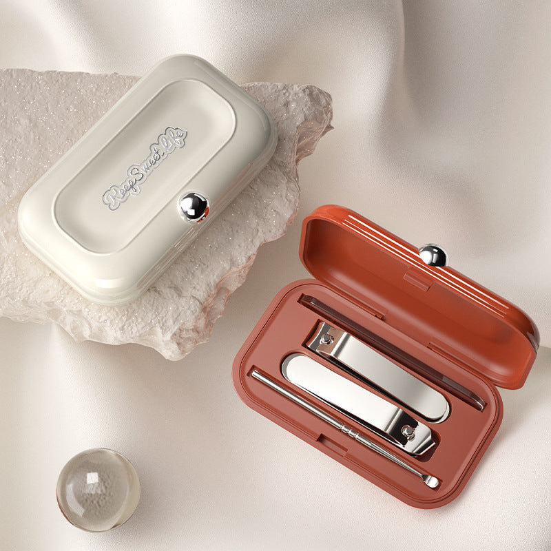 2 Sets Purple Portable 4-Piece Manicure Set - Compact Nail Grooming Kit with Stainless Steel Clippers, File & Stylish Case