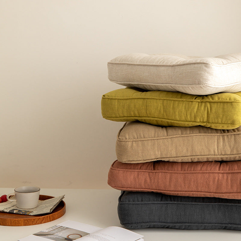 Tea Green Soft And Thick Seat Cushion - Cotton Linen Blend Chair Pad with Ties - 43x43cm