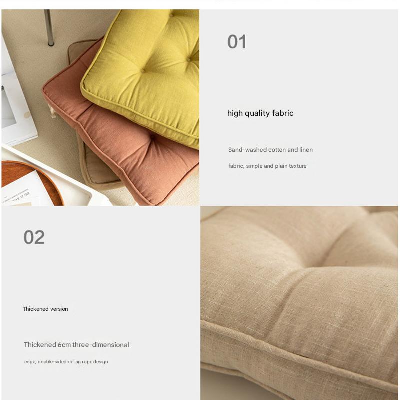 Tea Green Soft And Thick Seat Cushion - Cotton Linen Blend Chair Pad with Ties - 43x43cm