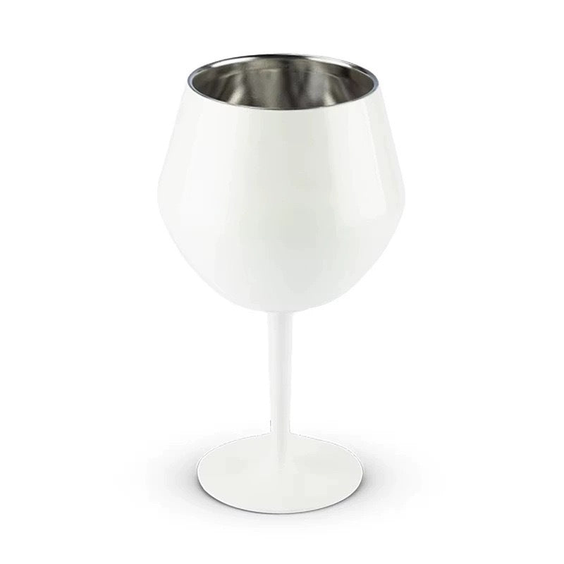 2 Pcs White Detachable Stainless Steel Wine Glass - 14oz (420ml) Portable Stemmed Goblet for Outdoors &amp; Travel