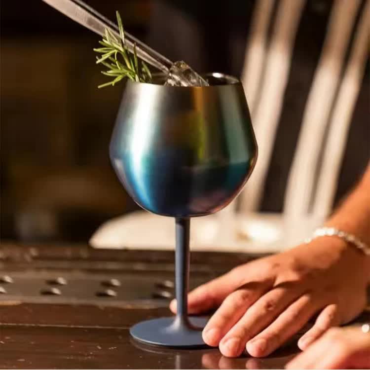 2 Pcs Purple Detachable Stainless Steel Wine Glass - 14oz (420ml) Portable Stemmed Goblet for Outdoors & Travel