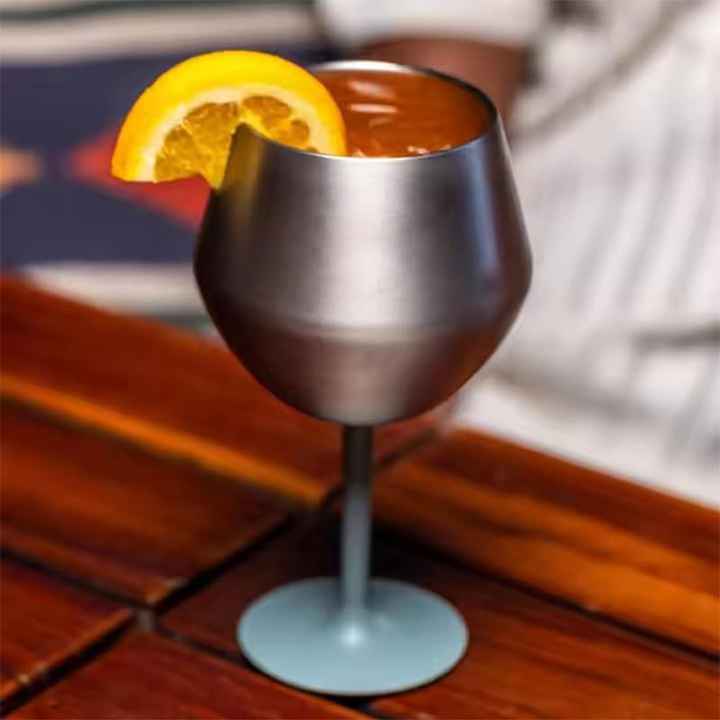 2 Pcs Orange Detachable Stainless Steel Wine Glass - 14oz (420ml) Portable Stemmed Goblet for Outdoors & Travel