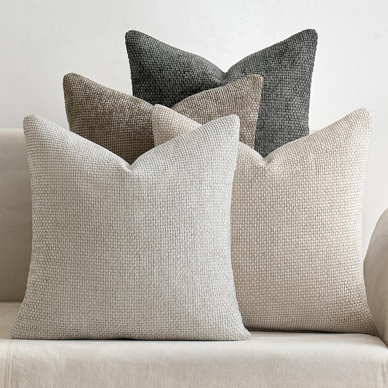Light Blue Plush Chenille Cushion Covers Set of 2 - Soft Textured Decorative Throw Pillow Cases for Sofa Couch, 45x45cm
