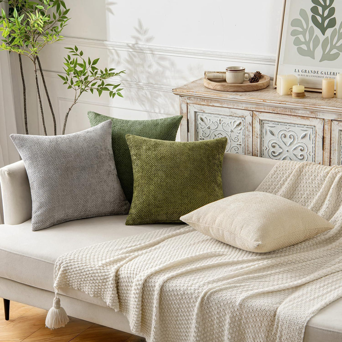 Light Blue Plush Chenille Cushion Covers Set of 2 - Soft Textured Decorative Throw Pillow Cases for Sofa Couch, 45x45cm