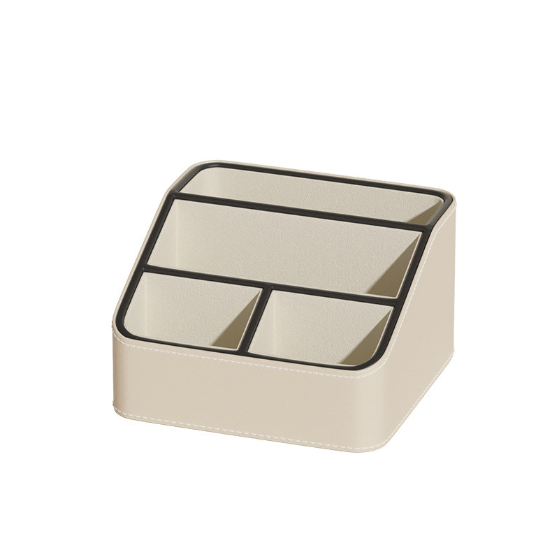 Black Stylish PU Leather Desktop Organizer Caddy - Multi-Compartment Holder for Remotes, Office Supplies, Makeup