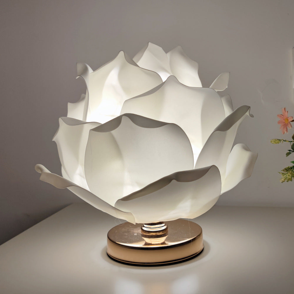 White Elegant Lotus Flower Table Lamp - Decorative Bedside Night Light for Bedroom Ambiance