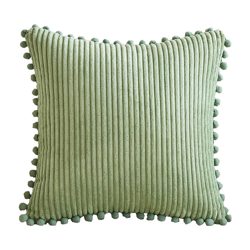 Blue Soft Corduroy Cushion Cover Set (1 Square + 1 Rectangular) with Pom Pom Trim - Decorative Throw Pillow Cases for Sofa Couch