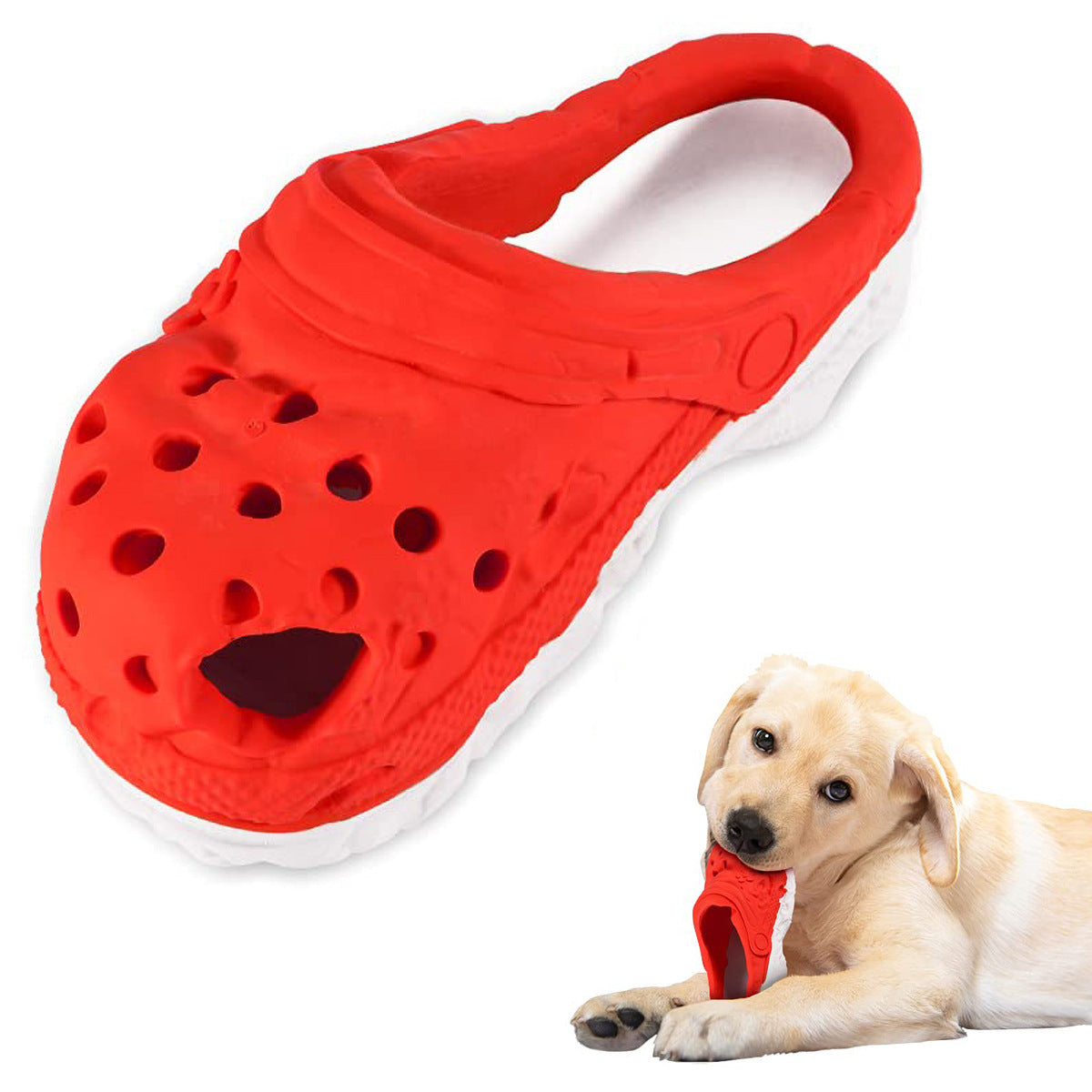 Size L Red Tough Slipper Dog Chew Toy - Natural Rubber Treat Dispenser &amp; Teeth Cleaner for Interactive Play &amp; Boredom Relief