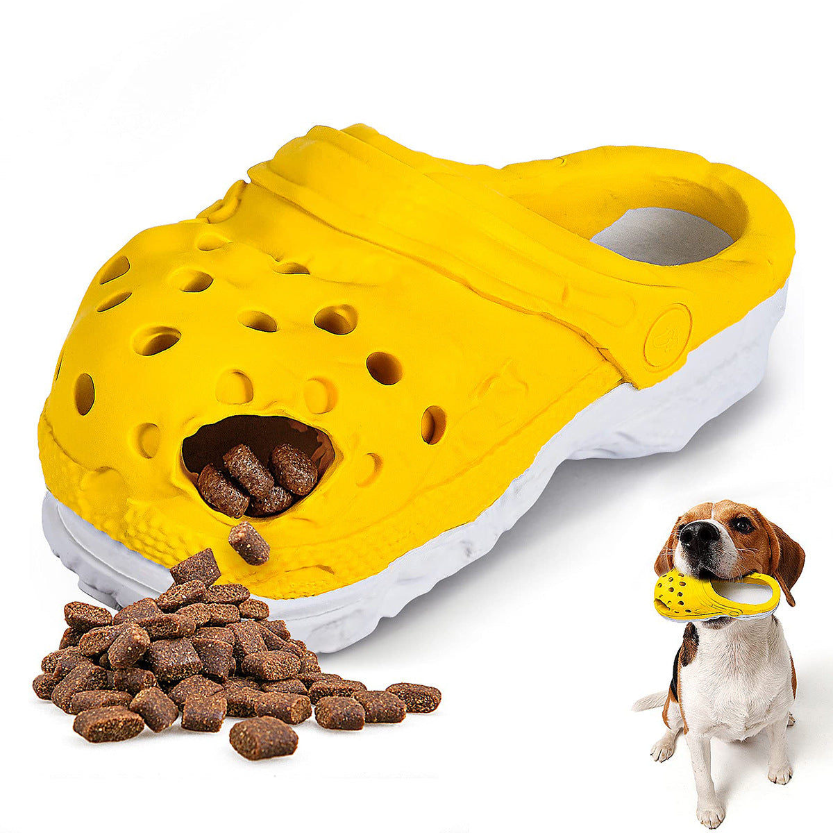 Size L Yellow Tough Slipper Dog Chew Toy - Natural Rubber Treat Dispenser &amp; Teeth Cleaner for Interactive Play &amp; Boredom Relief