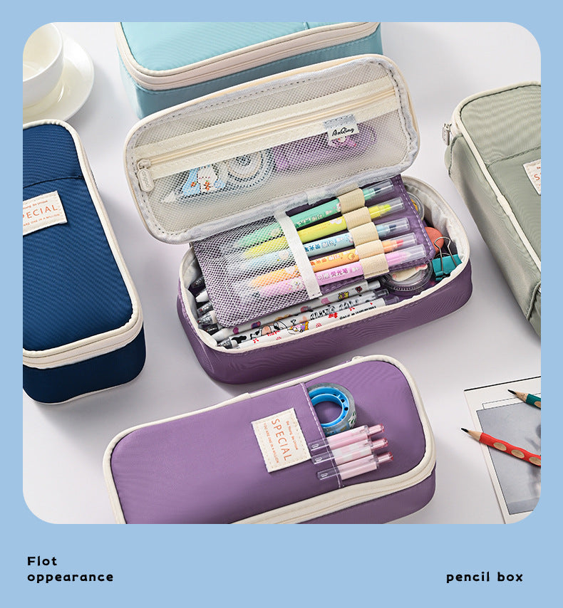 Purple Large Capacity Expandable Pencil Case - Multi-Compartment Student Stationery Pouch (Only with pencil case)