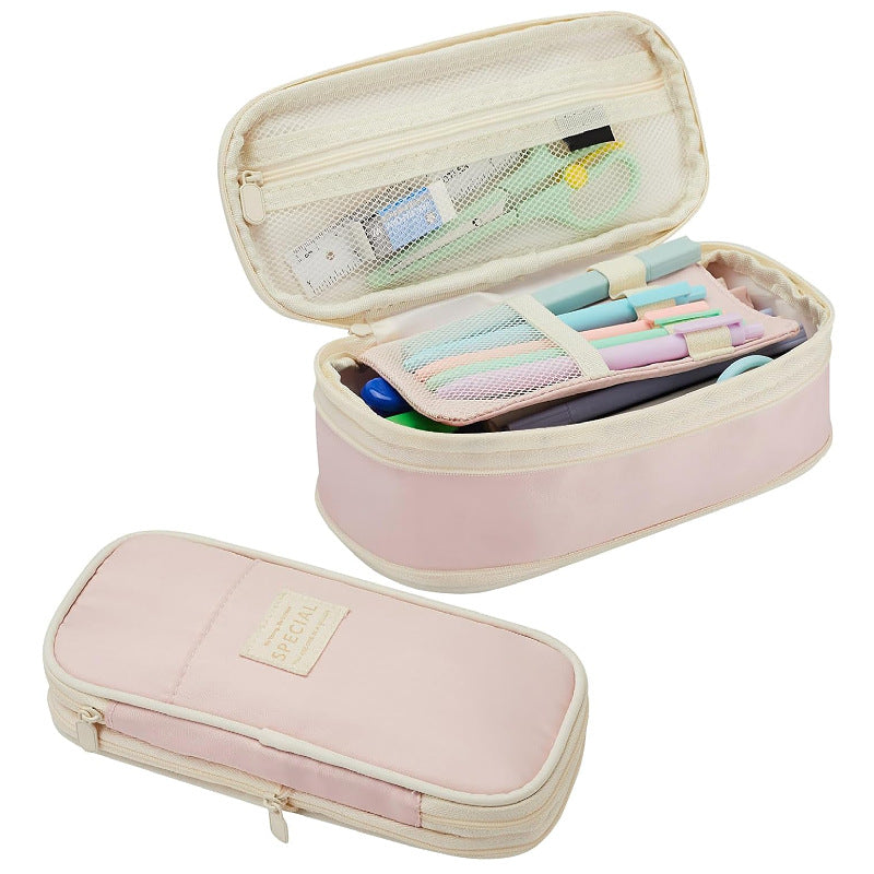 Pink Large Capacity Expandable Pencil Case - Multi-Compartment Student Stationery Pouch (Only with pencil case)
