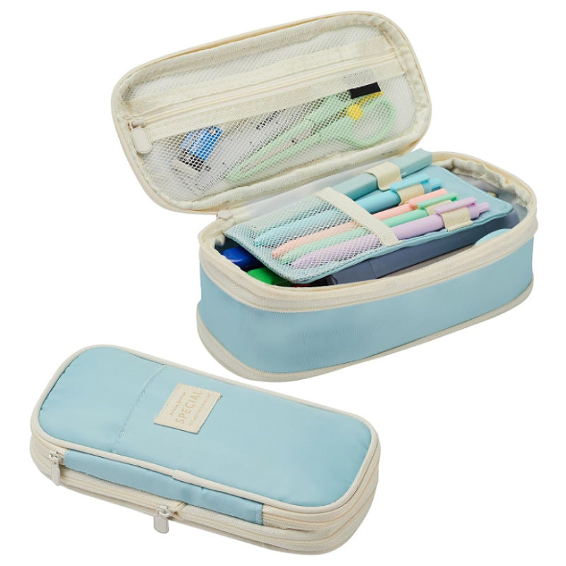 Light Blue Large Capacity Expandable Pencil Case - Multi-Compartment Student Stationery Pouch (Only with pencil case)