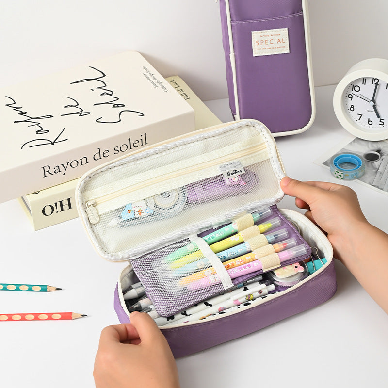 Light Blue Large Capacity Expandable Pencil Case - Multi-Compartment Student Stationery Pouch (Only with pencil case)