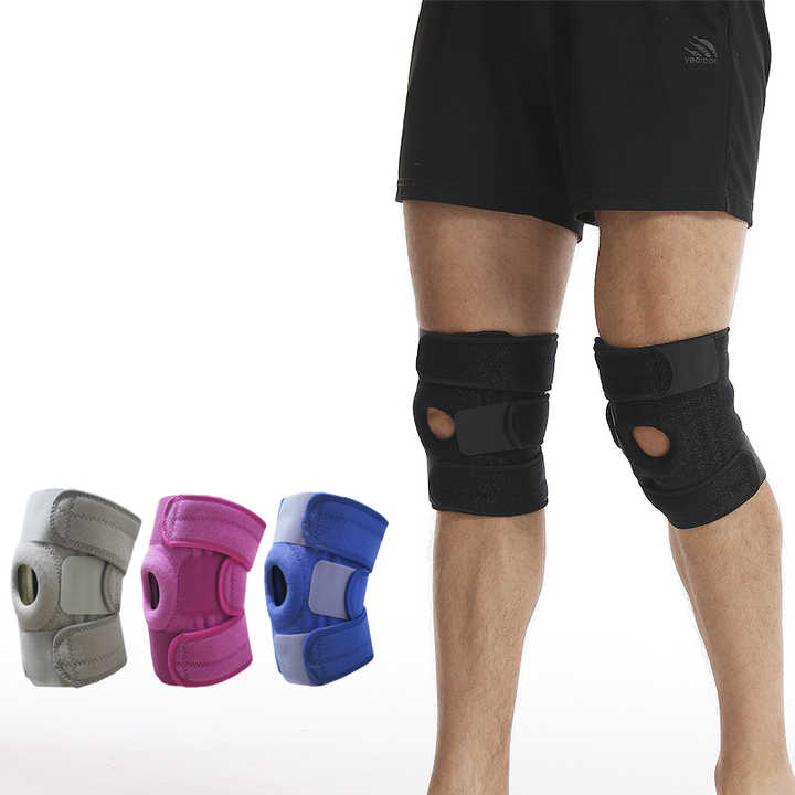 Black Adjustable Knee Brace Support (Pair) with Dual Spring Stabilizers & Patella Gel Pad - Non-Slip for Sports Running Hiking