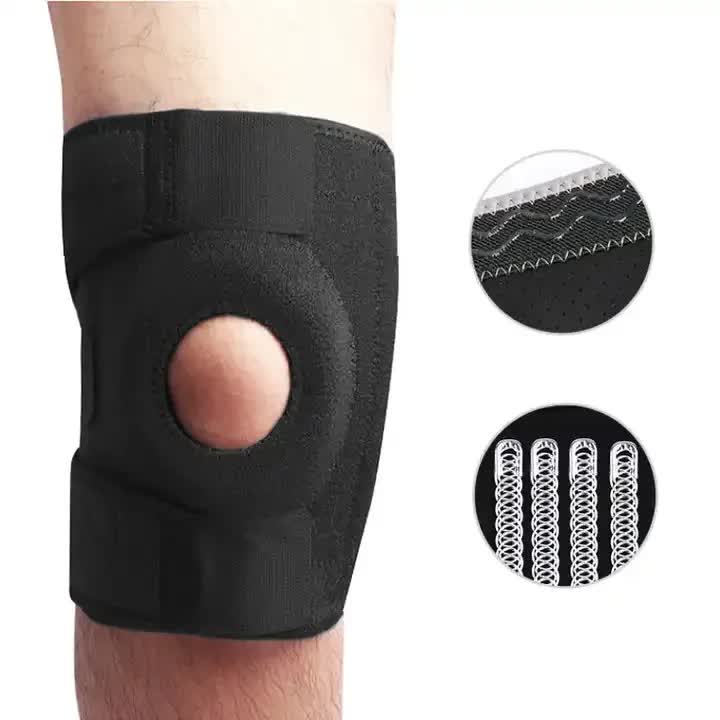 Grey Adjustable Knee Brace Support (Pair) with Dual Spring Stabilizers & Patella Gel Pad - Non-Slip for Sports Running Hiking