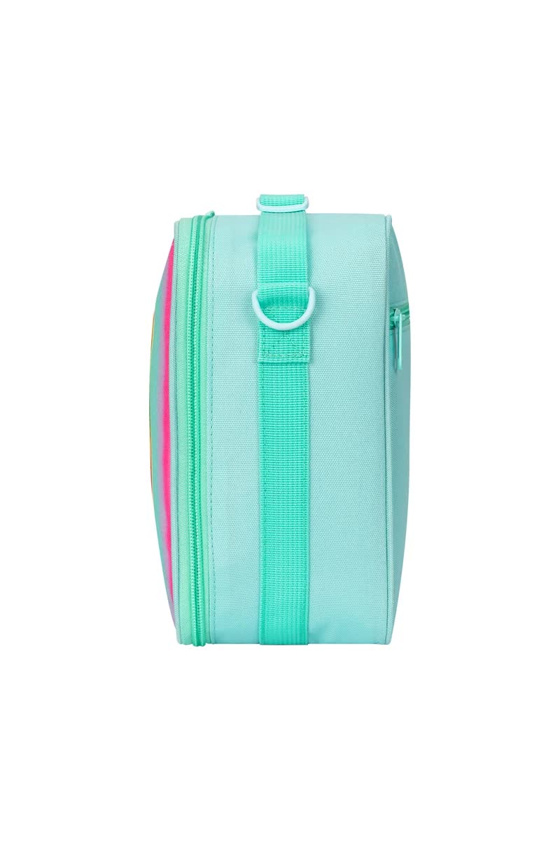 Blue Sparkling Rainbow Heart Insulated Lunch Bag for Kids - Portable School Lunch Box with Shoulder Strap