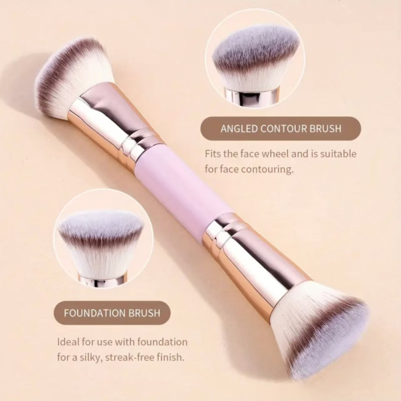 Pink and Glod Versatile 4pc Dual-Ended Makeup Brush Set - Soft Synthetic Bristles for Foundation Blush Contour Concealer