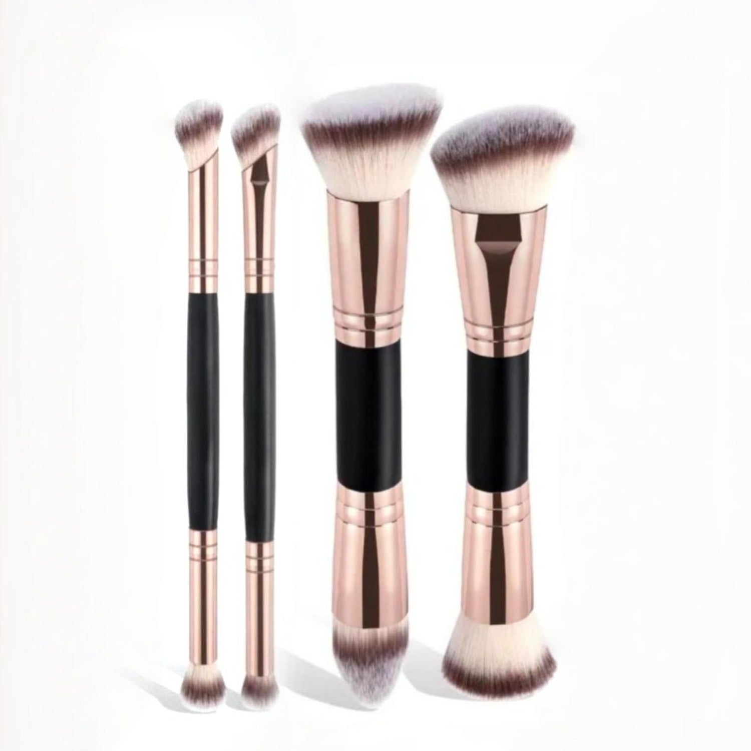 Black and Glod Versatile 4pc Dual-Ended Makeup Brush Set - Soft Synthetic Bristles for Foundation Blush Contour Concealer