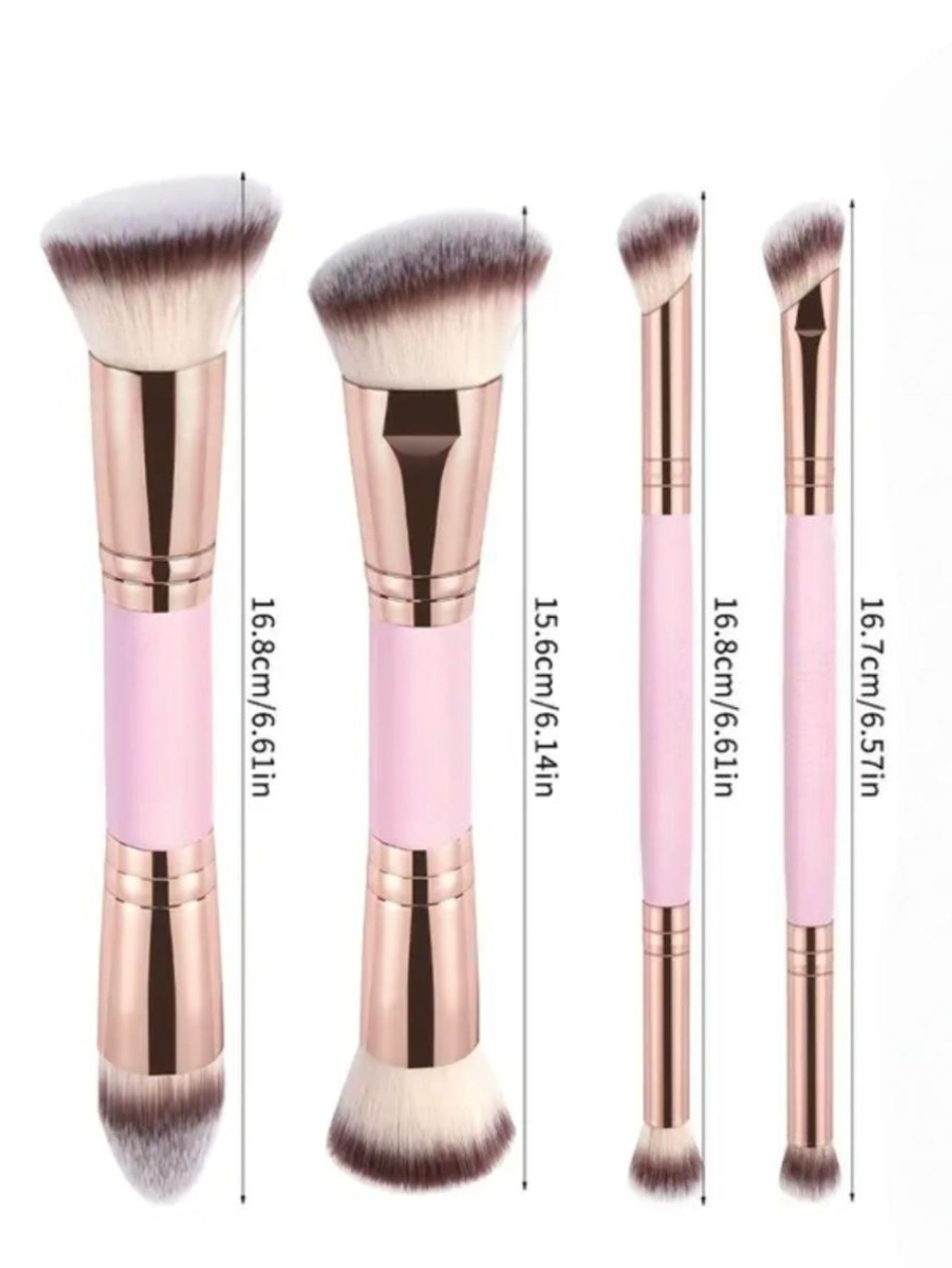 Black and Glod Versatile 4pc Dual-Ended Makeup Brush Set - Soft Synthetic Bristles for Foundation Blush Contour Concealer