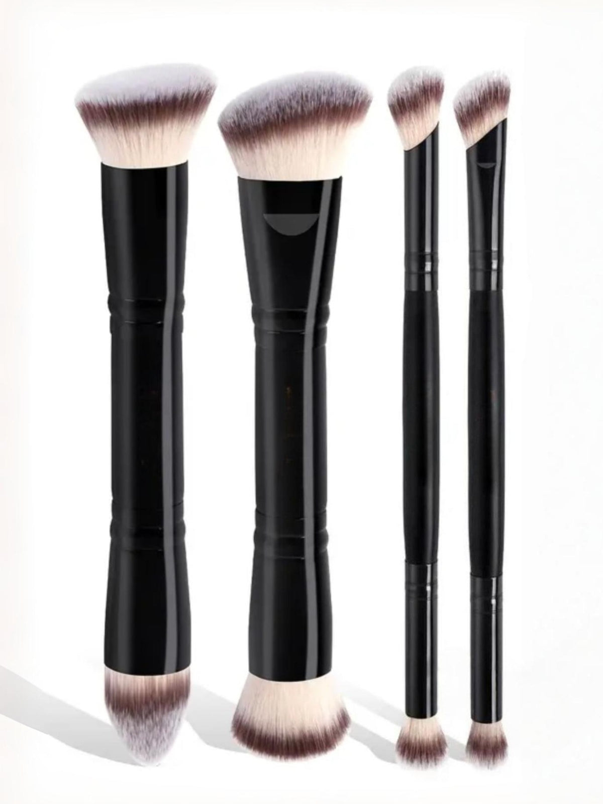 Black Versatile 4pc Dual-Ended Makeup Brush Set - Soft Synthetic Bristles for Foundation Blush Contour Concealer