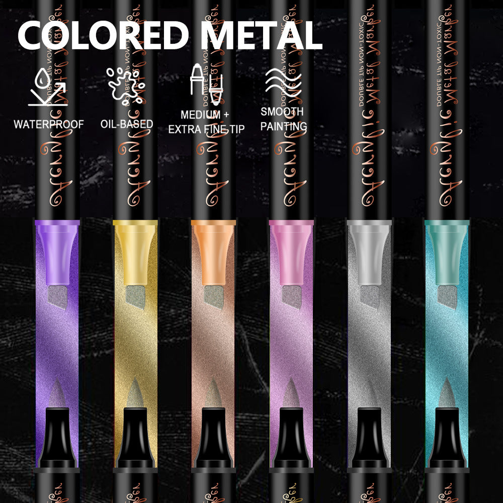 Colorful 12 Colors Dual Tip Metallic Acrylic Paint Pens - Fine Point & Chisel Tip Art Markers for Rock Painting, Crafts, Card Making, Glass