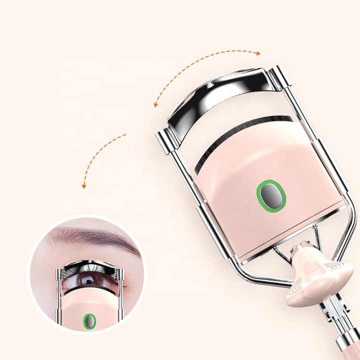 Pink USB-C Rechargeable Heated Eyelash Curler - Gentle Long-Lasting Lift with 2 Temperature Modes & Cute Cat Ear Design