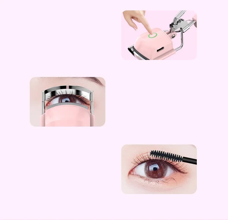 Pink USB-C Rechargeable Heated Eyelash Curler - Gentle Long-Lasting Lift with 2 Temperature Modes & Cute Cat Ear Design