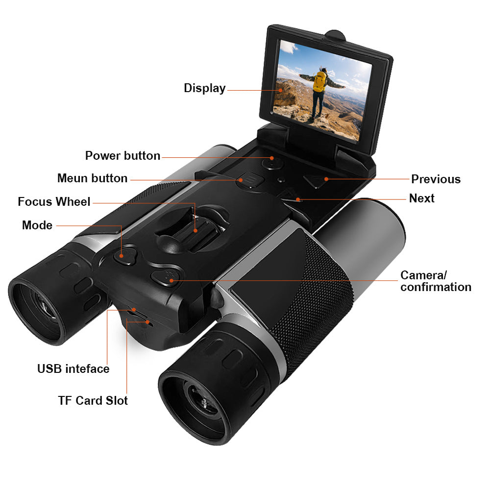 Black HD Digital Camera Binoculars 8X Zoom - Record Video & Photos with LCD Screen, Starlight Night Vision for Outdoors