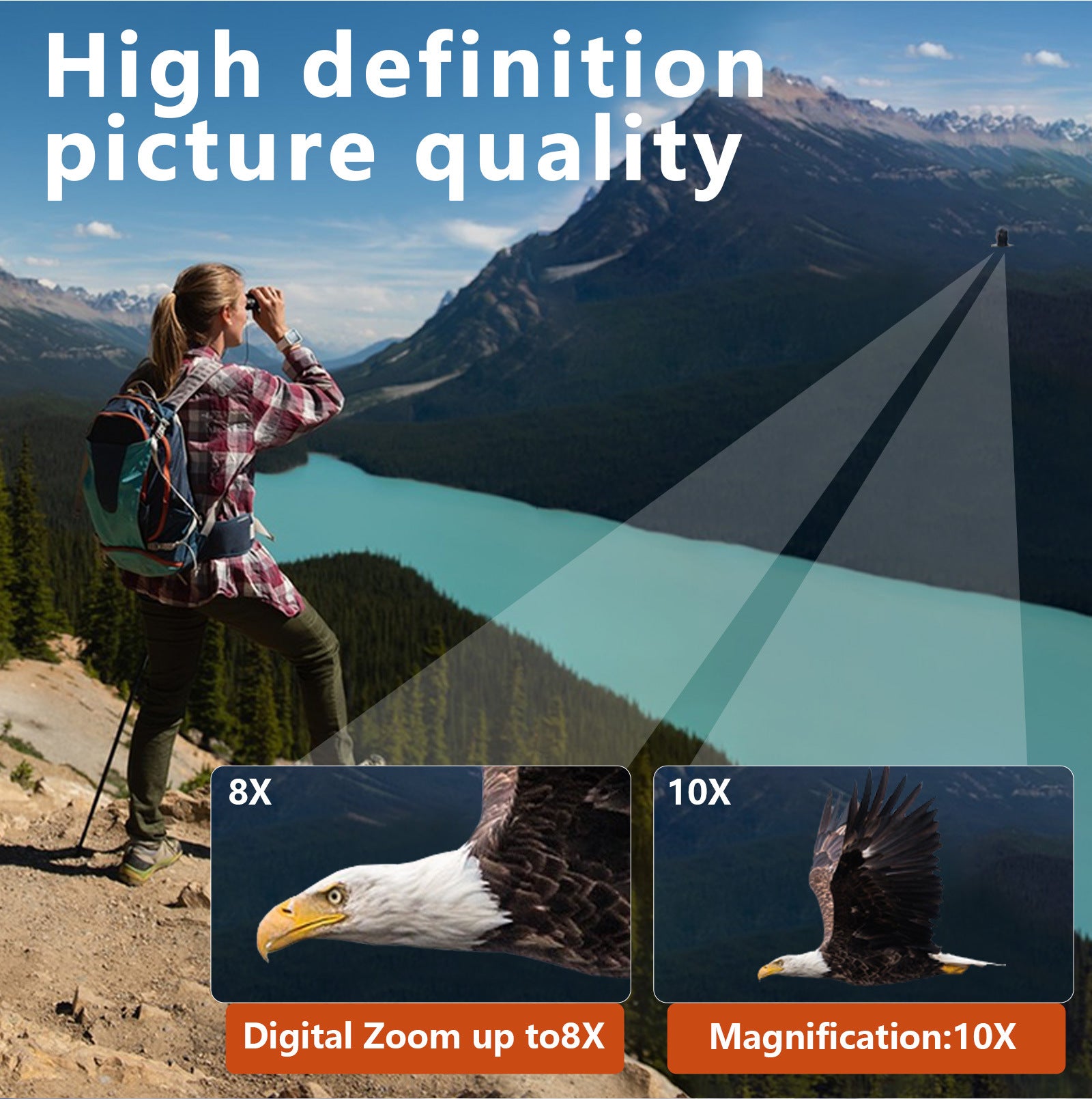 Silver and Black HD Digital Camera Binoculars 8X Zoom - Record Video & Photos with LCD Screen, Starlight Night Vision for Outdoors