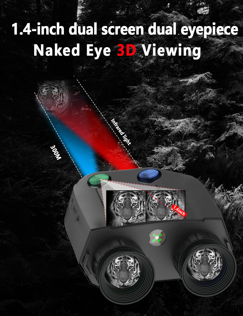 Black Professional HD Digital Night Vision Binoculars - 6X Optical Zoom, IR Illumination, Record 2.5K Video & 48MP Photos