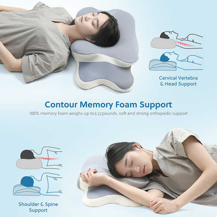 Light Green Ergonomic Butterfly Memory Foam Pillow - Cervical Neck Support for Side, Back & Stomach Sleepers, Orthopedic Contour Design