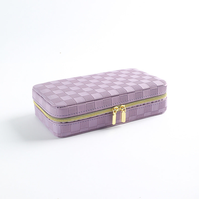 Purple Stylish PU Leather Travel Jewellery Box - Compact Organizer for Rings, Earrings, Necklaces with Mirror