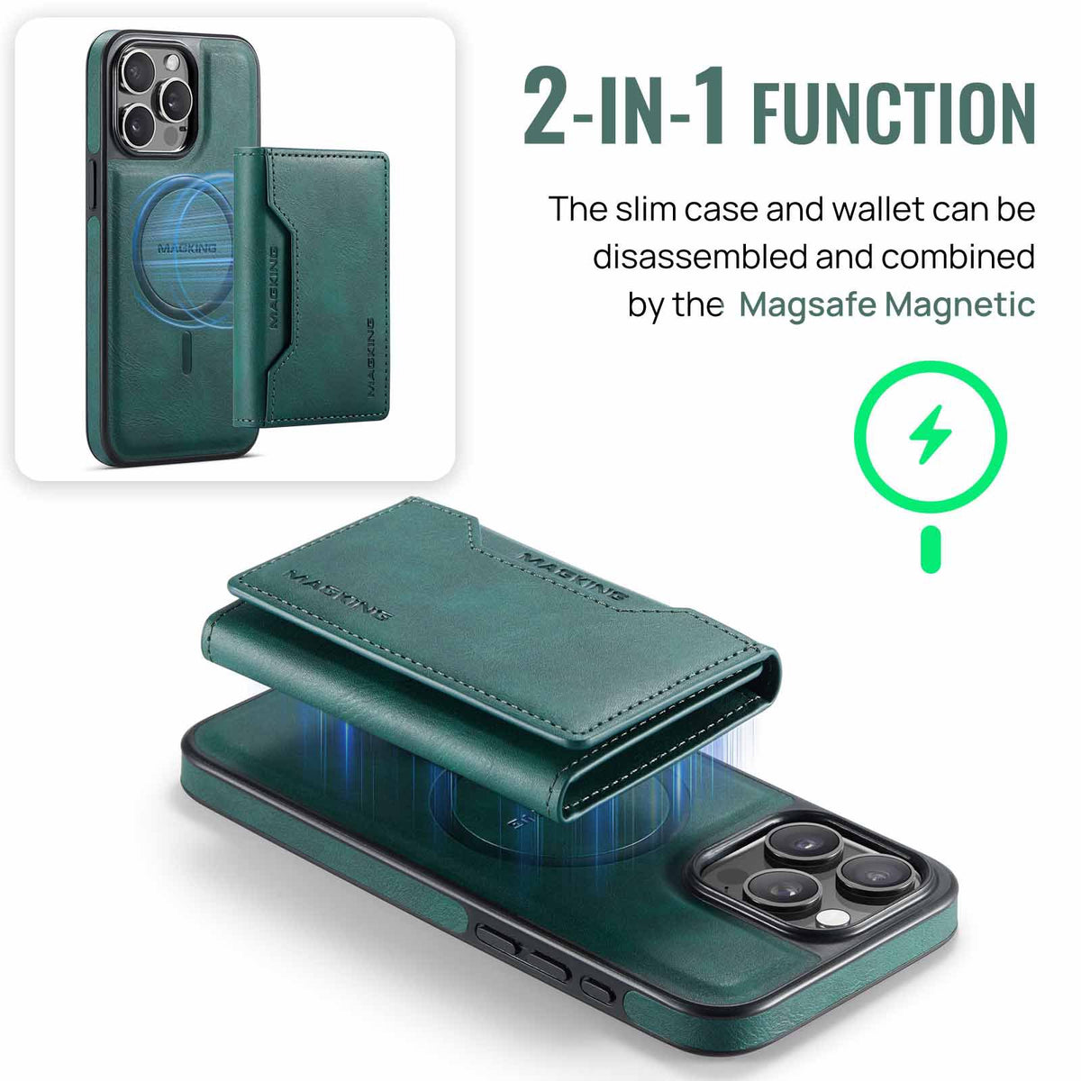 Brown Premium MagSafe Wallet Case for iPhone 16 Pro - Detachable PU Leather Magnetic Card Holder