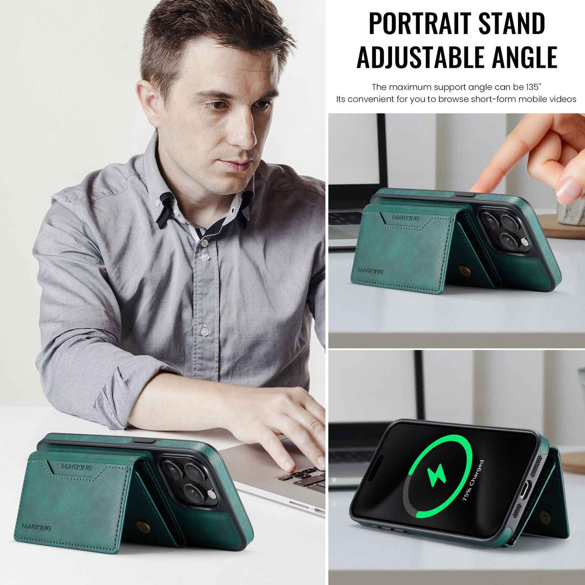 Coffee Premium MagSafe Wallet Case for iPhone 16 Pro - Detachable PU Leather Magnetic Card Holder