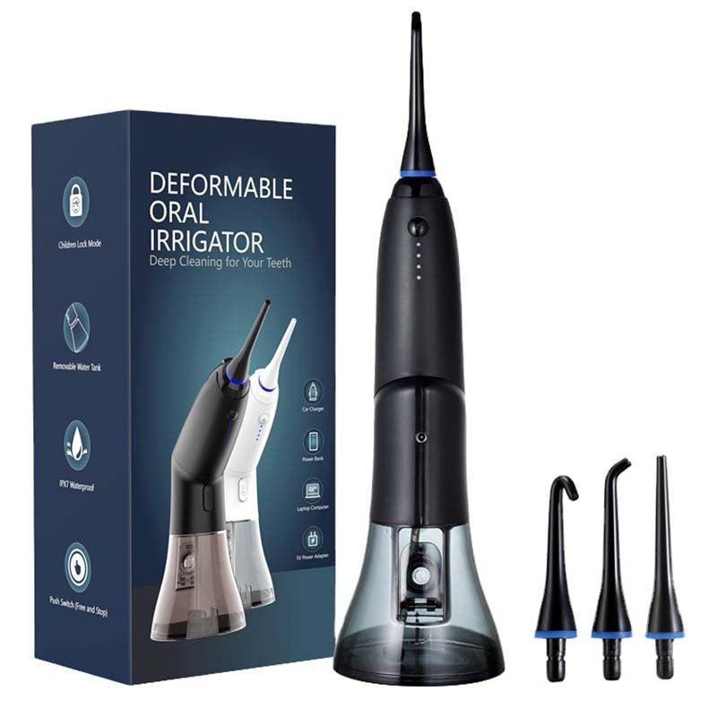 Black Advanced Portable Water Flosser - Rechargeable Oral Irrigator, IPX7 Waterproof, 4 Cleaning Modes for Deep Dental Care