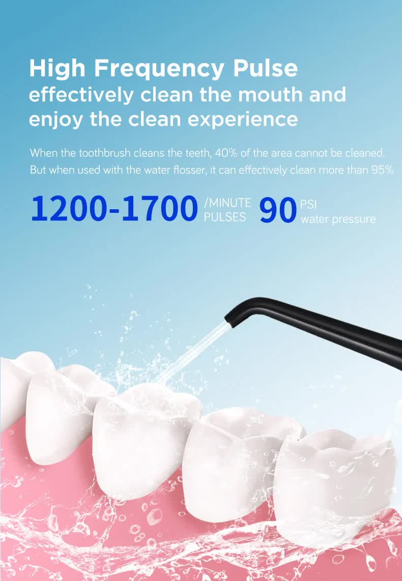 Black Advanced Portable Water Flosser - Rechargeable Oral Irrigator, IPX7 Waterproof, 4 Cleaning Modes for Deep Dental Care