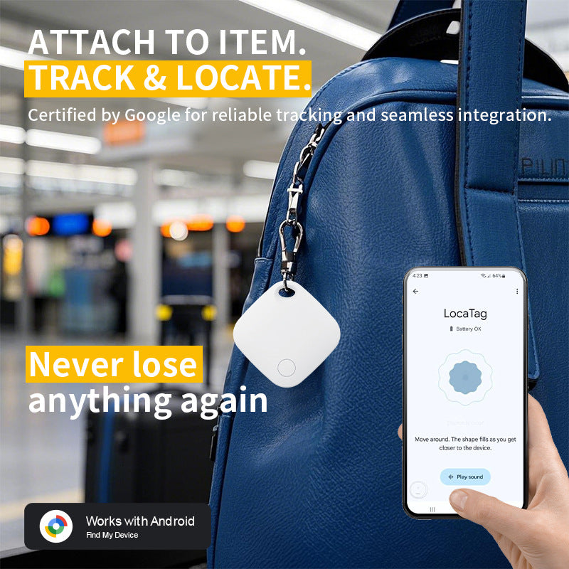 Black Smart Item Locator Tag for Android - Google Find My Device Compatible, Anti-Lost Tracker