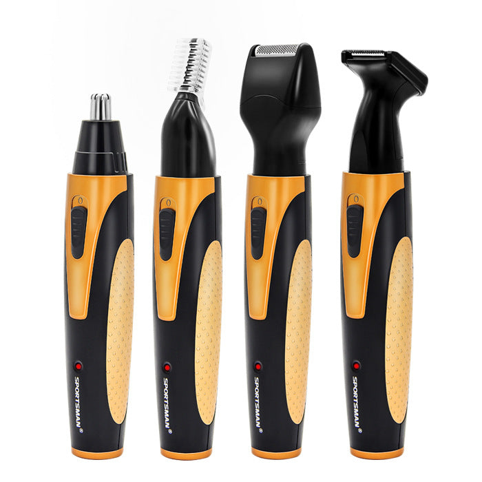 Gold and Black Versatile 4-in-1 USB Rechargeable Men's Grooming Kit - Precision Nose, Ear, Eyebrow Trimmer & Detail Shaver