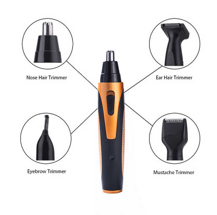 Gold and Black Versatile 4-in-1 USB Rechargeable Men's Grooming Kit - Precision Nose, Ear, Eyebrow Trimmer & Detail Shaver