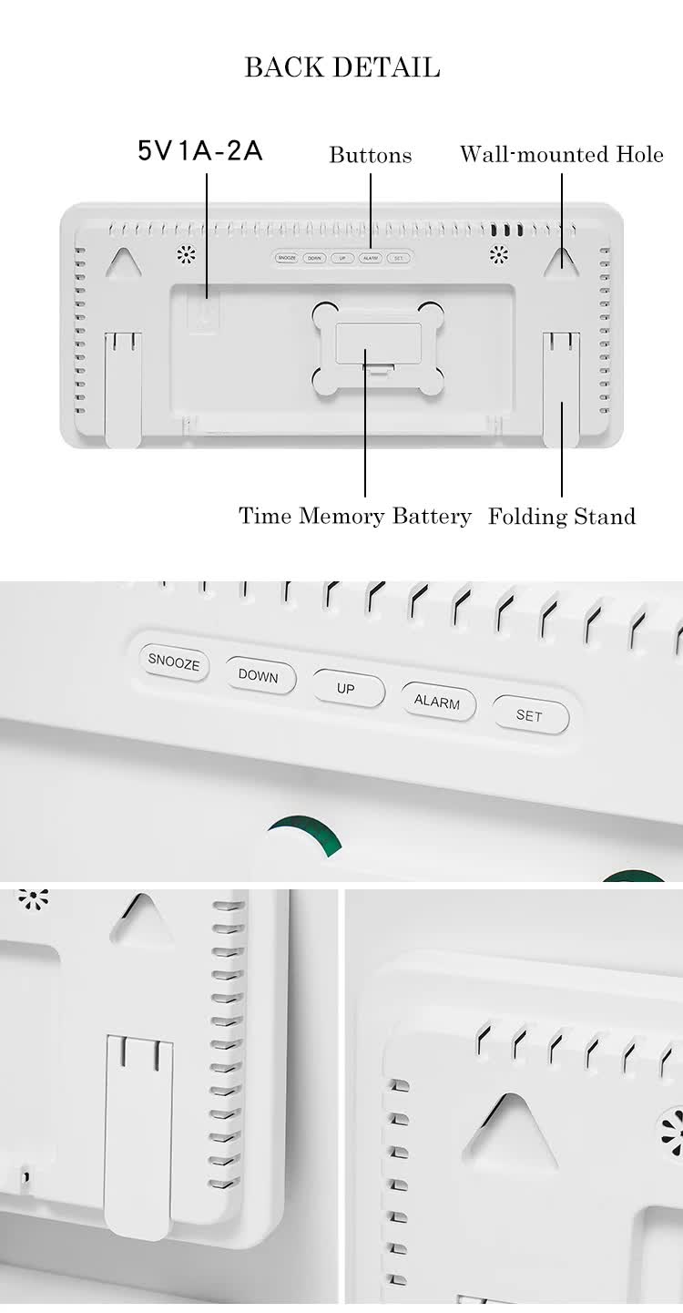 Black Background With White Light Sleek Large LED Digital Wall & Desk Clock - Remote Control, Temperature, Humidity, Dual Alarms, Calendar