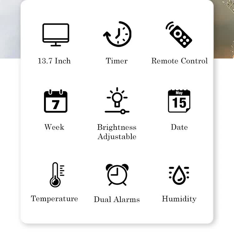 Black Background With Blue and White Light Sleek Large LED Digital Wall & Desk Clock - Remote Control, Temperature, Humidity, Dual Alarms, Calendar