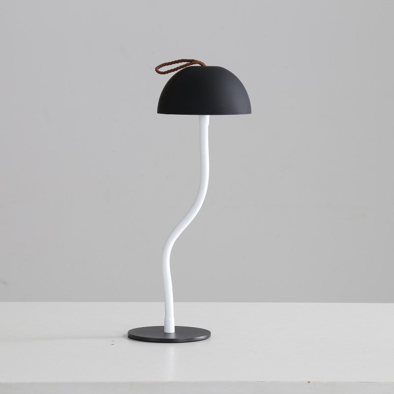 Black Sleek Minimalist LED Mushroom Table Lamp - Rechargeable 3-Color Touch Control, Bar &amp; Ambient Light