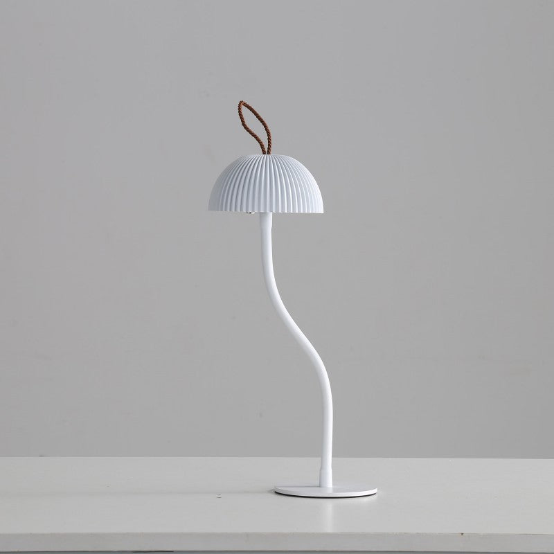 White Three-dimensional stripes Sleek Minimalist LED Mushroom Table Lamp - Rechargeable 3-Color Touch Control, Bar &amp; Ambient Light