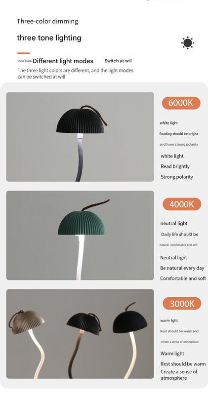 White Three-dimensional stripes Sleek Minimalist LED Mushroom Table Lamp - Rechargeable 3-Color Touch Control, Bar & Ambient Light