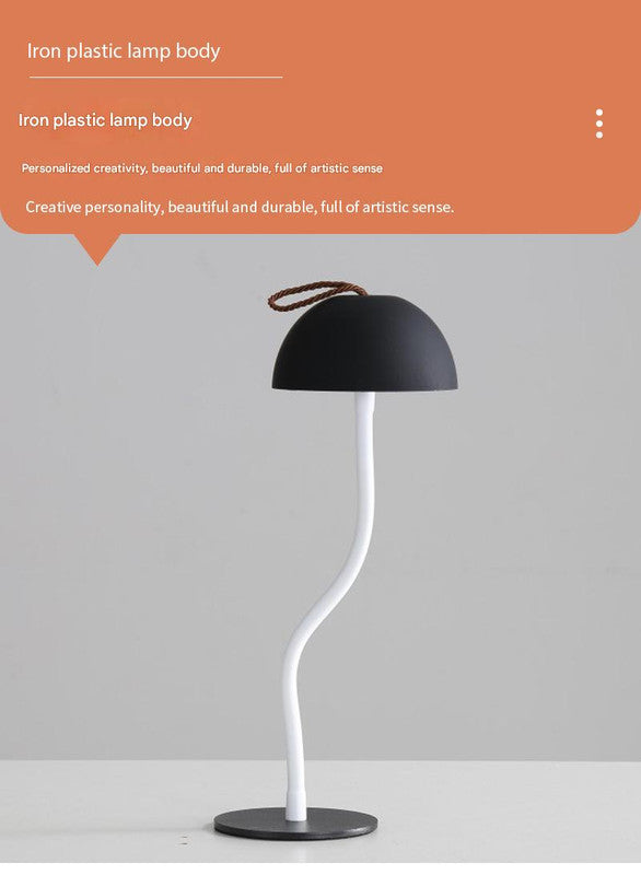 White Three-dimensional stripes Sleek Minimalist LED Mushroom Table Lamp - Rechargeable 3-Color Touch Control, Bar & Ambient Light