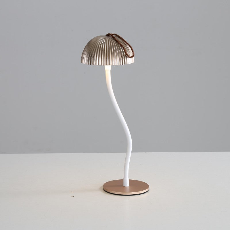 Gold Three-dimensional stripes Sleek Minimalist LED Mushroom Table Lamp - Rechargeable 3-Color Touch Control, Bar &amp; Ambient Light