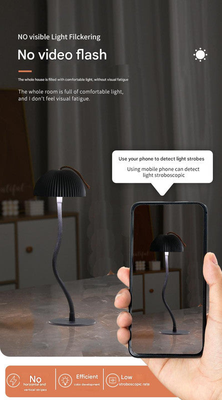 Gold Three-dimensional stripes Sleek Minimalist LED Mushroom Table Lamp - Rechargeable 3-Color Touch Control, Bar & Ambient Light