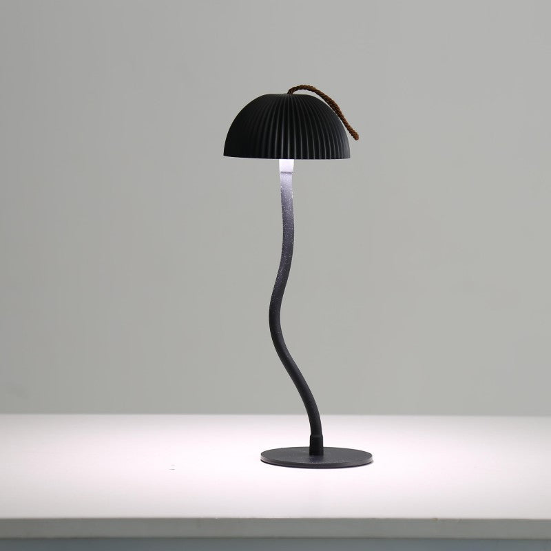 Black Three-dimensional stripes Sleek Minimalist LED Mushroom Table Lamp - Rechargeable 3-Color Touch Control, Bar &amp; Ambient Light